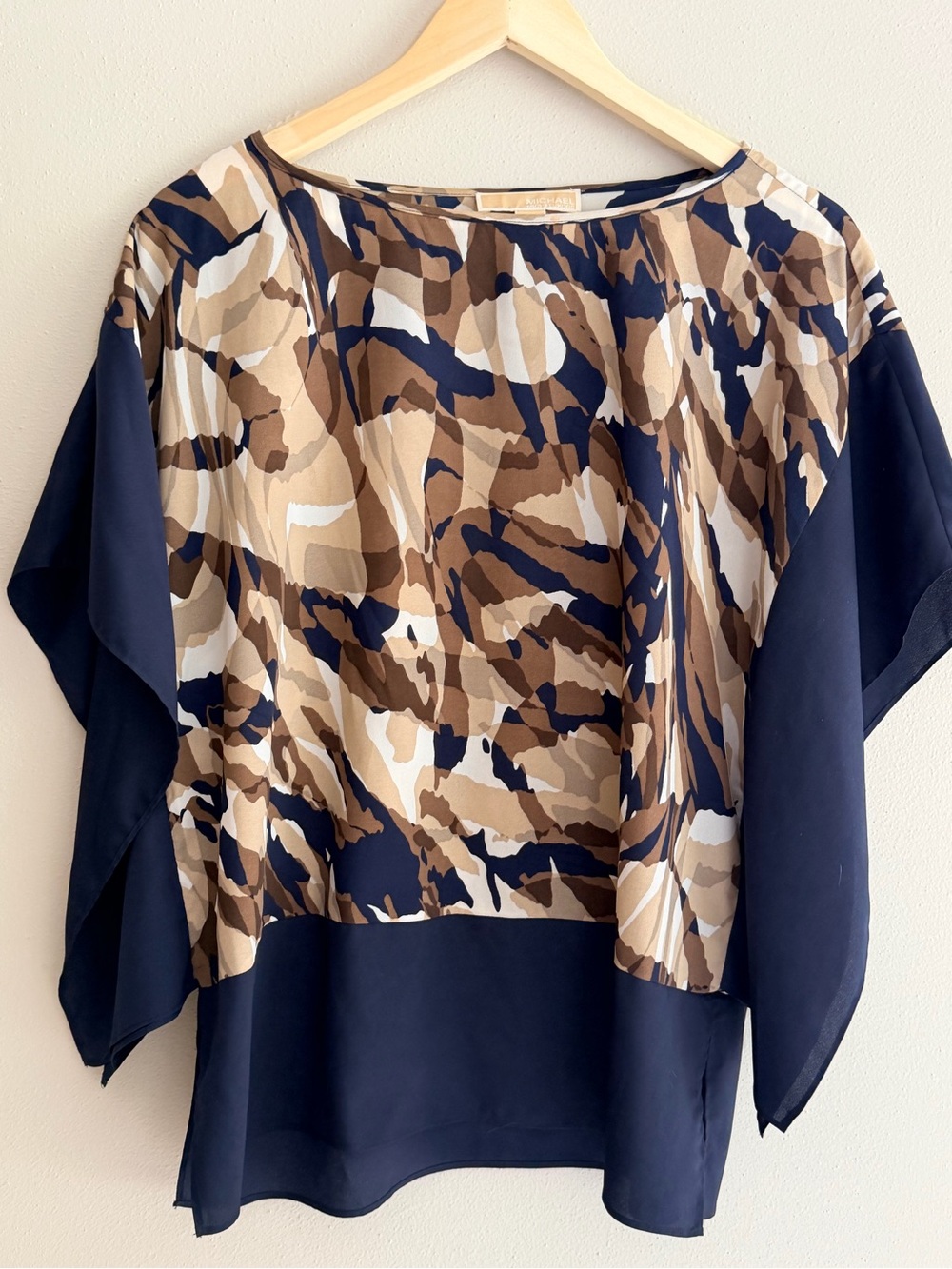 Michael Kors Navy and Tan Abstract Mixed-Print Tunic